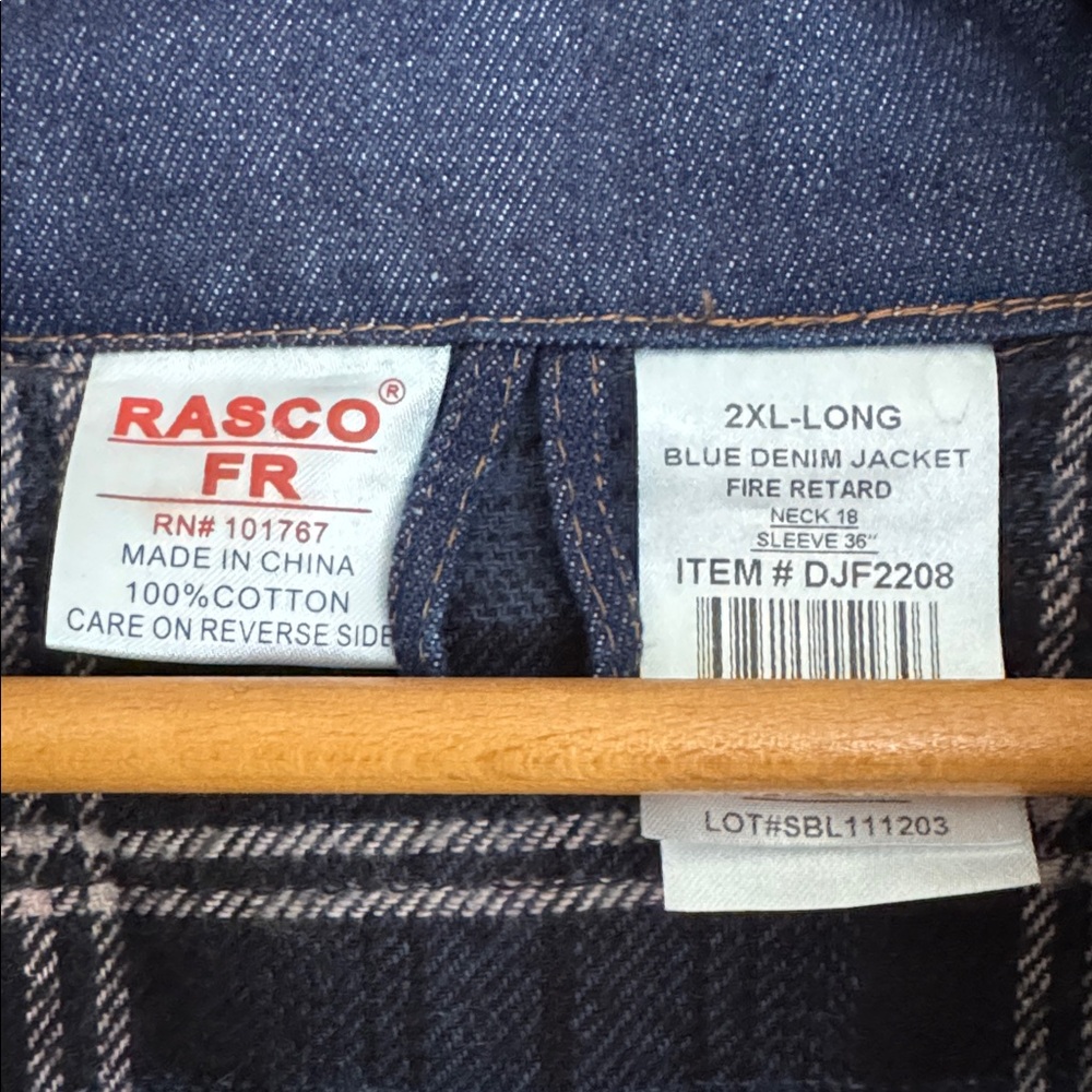Rasco FR Blue Denim Flannel Lined Hooded Jacket Mens 2XL Long/Tall HRC2 101767 - Picture 2 of 6